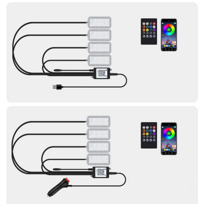 Set 4 Lumini Ambientale RGB auto, control prin telecomanda, 12 LED, Multicolor