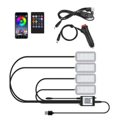 Set 4 Lumini Ambientale RGB auto, control prin telecomanda, 12 LED, Multicolor