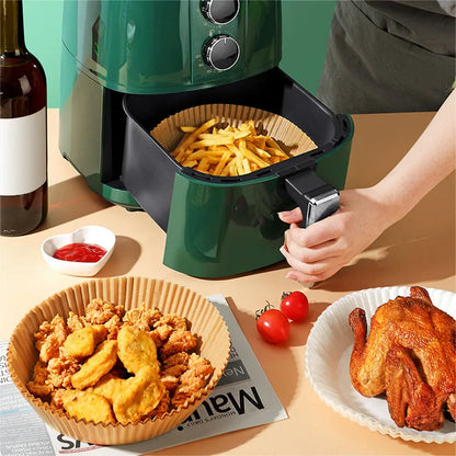 Set 100 bucati hartie de copt pentru air fryer, friteuza, Unica folosinta,16x16x4.5 cm