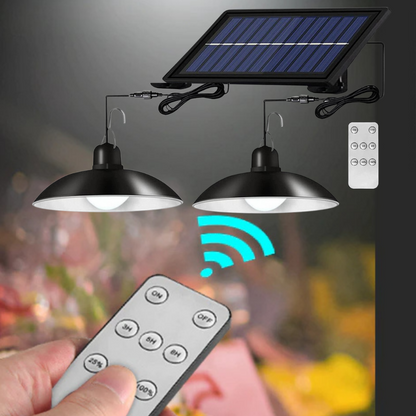 Lampa dubla solara suspendata, cu panou incarcare solara si telecomanda de control