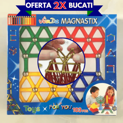 Joc creativ pentru copii Magnastix cu 103 piese