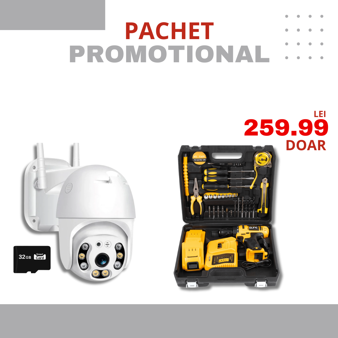 PACHET PROMOTIONAL | Camera Smart IP Wireless 4K + Trusa Autofiletanta cu 30x unelte profesionale