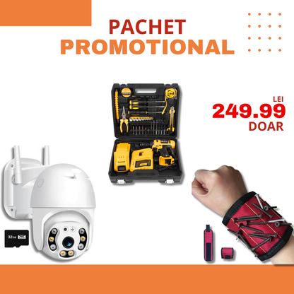 PACHET PROMOTIONAL | Camera Smart IP Wireless 4K + Trusa Autofiletanta cu 30x unelte profesionale + Bratara Magnetica de Incheietura